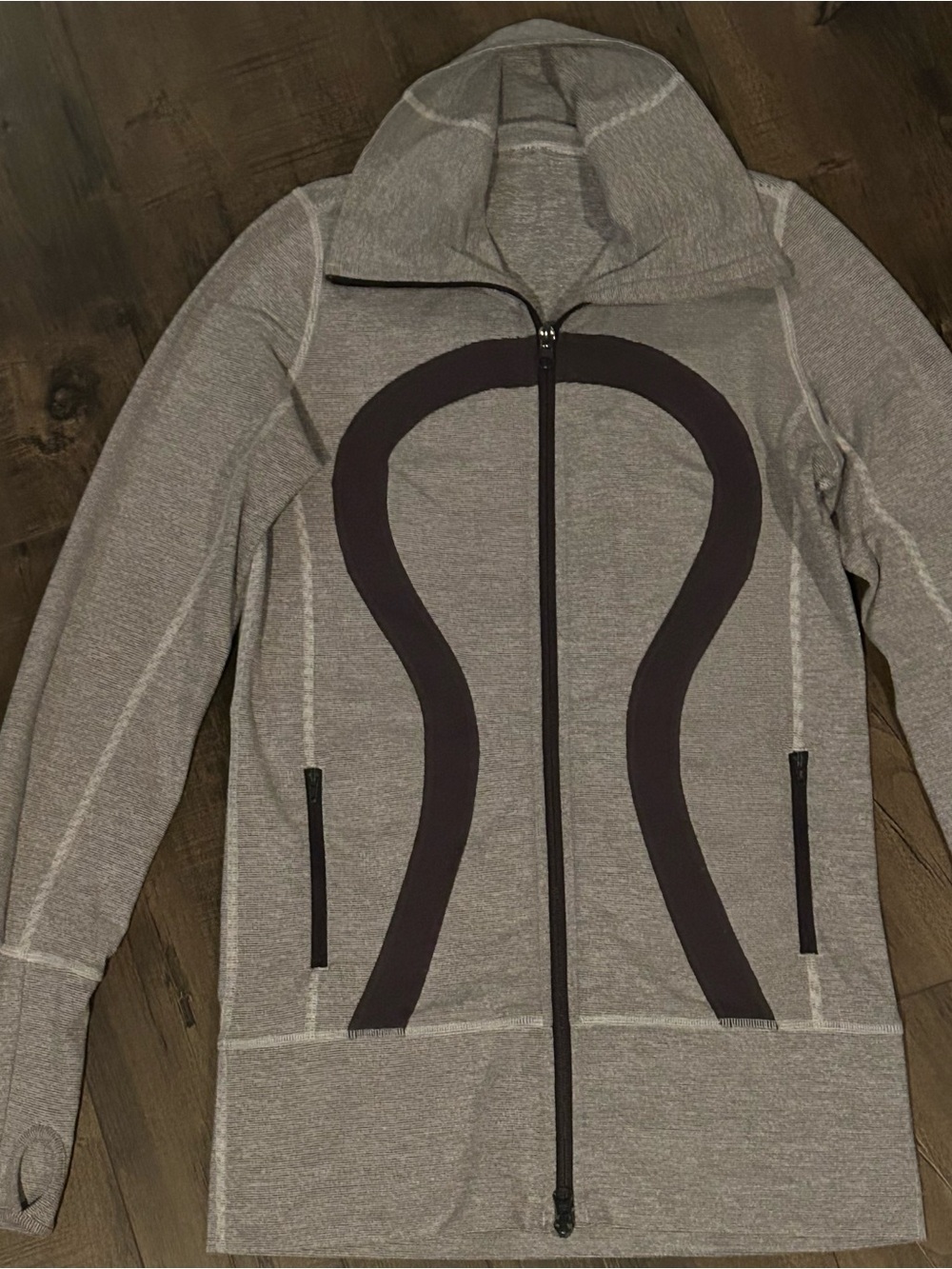 lululemon athletica Heather Gray Hooded Full-Zip Jacket with Dark Logo Detail